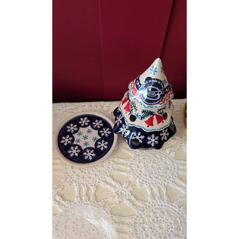 Ceramika Boleslawiec Polish Pottery Christmas Tree Luminary Unikat Signed 6